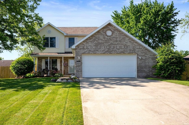7805 W Kennedy Pkwy, Yorktown, IN 47396 - view of front of house featuring brick siding, concrete driveway, an attached garage, and a porch