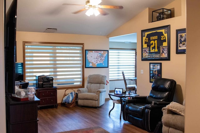 204 Coronet St, Angola, IN 46703 - sitting room with ceiling fan, wood finished floors, and lofted ceiling