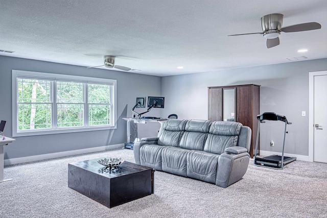 4308 Martha Ct, Newburgh, IN 47630 - carpeted living room featuring ceiling fan, baseboards, and a textured ceiling