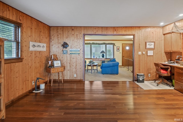 8818 N 1132 W, Monticello, IN 47960 - home office with wood finished floors, wood walls, baseboards, and recessed lighting