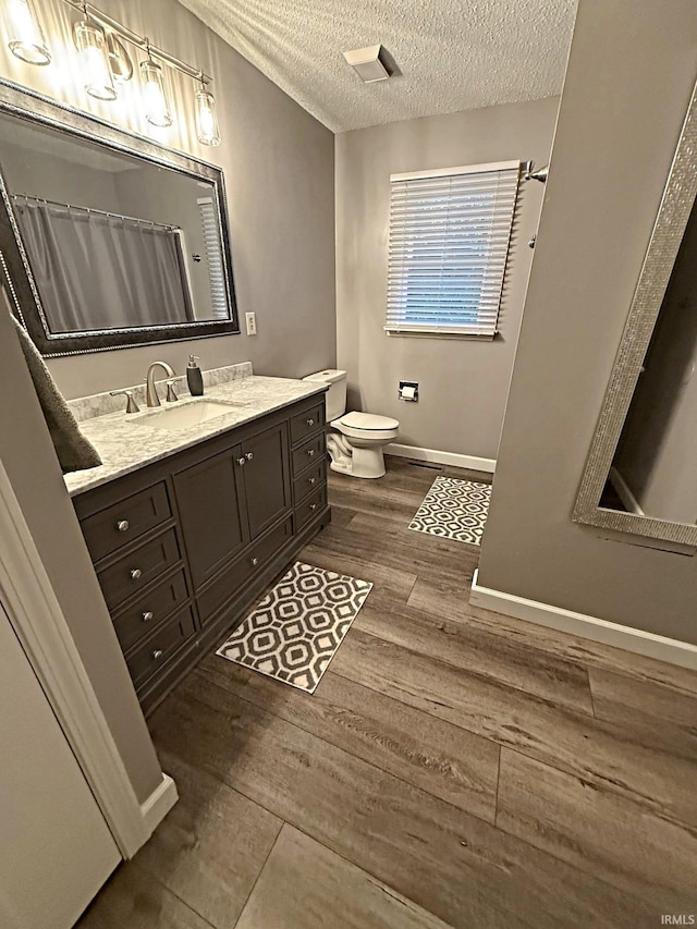 2124 Lakeview Dr, Washington, IN 47501 - full bath with vanity, wood finished floors, a textured ceiling, toilet, and baseboards