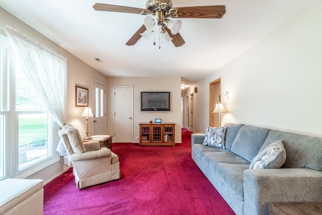 705 W W Spg, Fremont, IN 46737 - carpeted living room featuring a ceiling fan