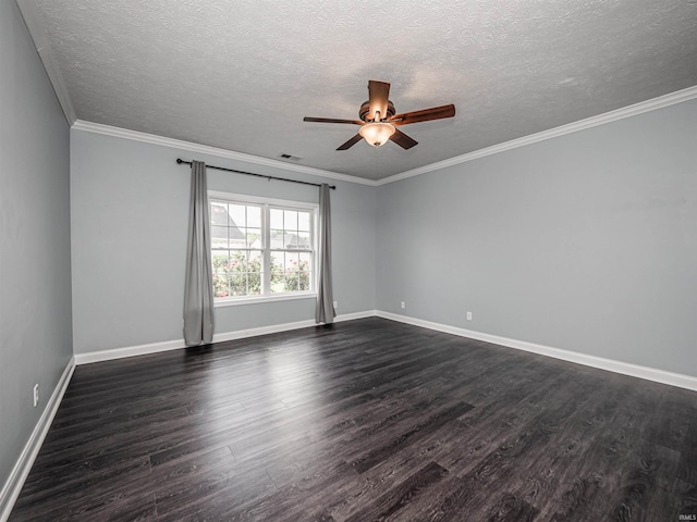 2747 Thornhill Dr, Evansville, IN 47725 - spare room featuring ceiling fan, dark wood finished floors, a textured ceiling, baseboards, and crown molding