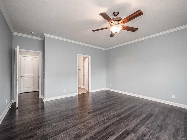 2747 Thornhill Dr, Evansville, IN 47725 - empty room with dark wood-style floors, a ceiling fan, baseboards, ornamental molding, and a textured ceiling