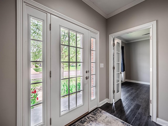 2747 Thornhill Dr, Evansville, IN 47725 - doorway featuring dark wood-type flooring, ornamental molding, baseboards, and french doors