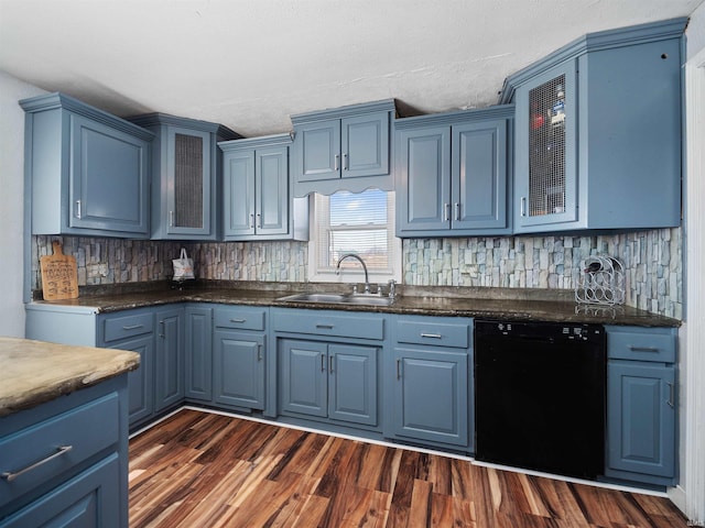 3780 S 550 E, Hamilton, IN 46742 - kitchen featuring dishwasher, blue cabinets, a sink, and tasteful backsplash