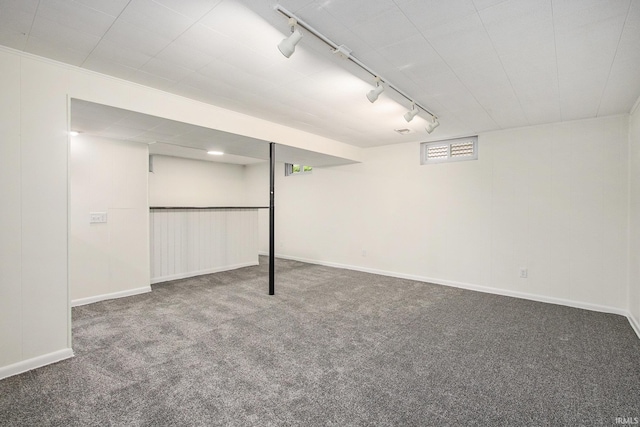 718 W 8th St, Mishawaka, IN 46544 - below grade area featuring track lighting, carpet, and baseboards