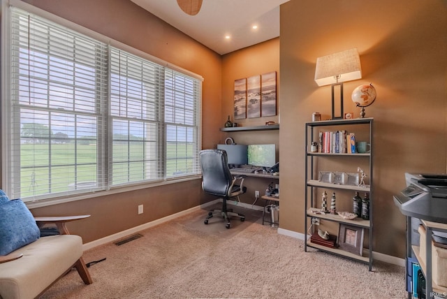 11600 S 700 E, Lafontaine, IN 46940 - office area featuring baseboards, carpet, recessed lighting, and built in desk