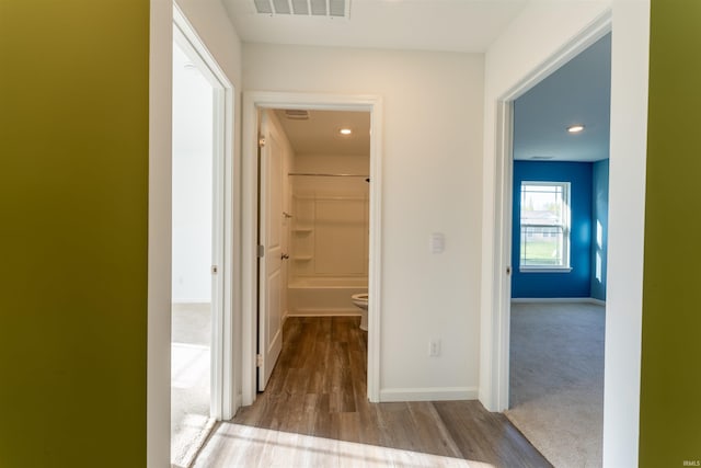 1208 Mount Isa Pl, Fort Wayne, IN 46845 - hallway with baseboards, wood finished floors, and recessed lighting