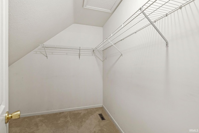 51062 Oak Hollow Ln, South Bend, IN 46628 - walk in closet with vaulted ceiling, light colored carpet, and attic access