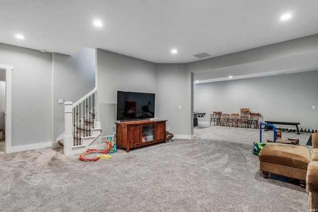 13606 Paperbark Trl, Fort Wayne, IN 46814 - carpeted living area featuring recessed lighting, stairway, and baseboards
