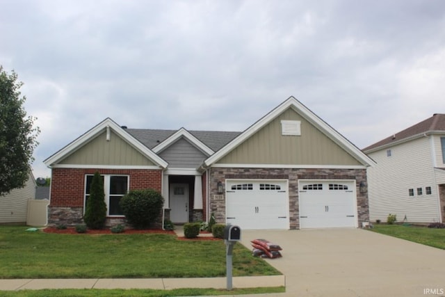 5110 Mustang Dr, Evansville, IN 47715 - craftsman inspired home featuring concrete driveway, a garage, a front yard, and board and batten siding