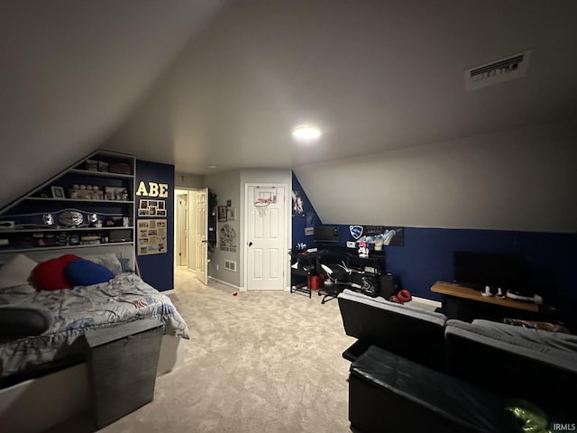 212 Alexandria Dr, Newburgh, IN 47630 - bedroom featuring vaulted ceiling, an office area, carpet flooring, and baseboards