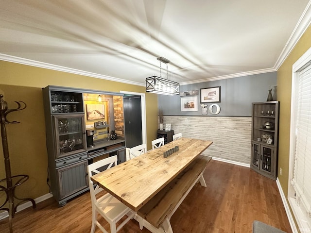 212 Alexandria Dr, Newburgh, IN 47630 - dining area with a desk, wood finished floors, crown molding, and wainscoting