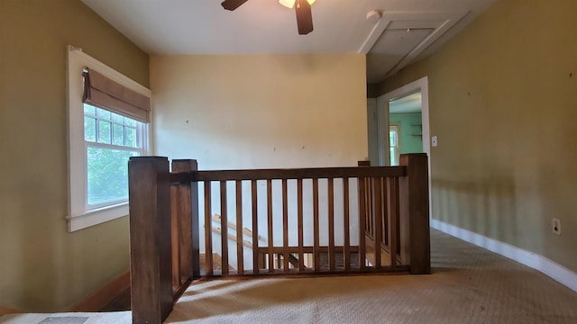 447 Englewood Ct, Fort Wayne, IN 46807 - stairway featuring carpet flooring, a ceiling fan, and baseboards