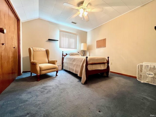 1405 19th St, Bedford, IN 47421 - bedroom featuring vaulted ceiling, ceiling fan, carpet, baseboards, and crown molding