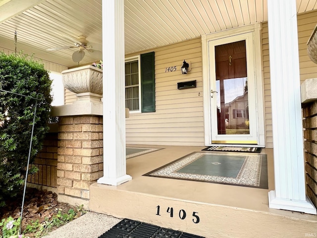 1405 19th St, Bedford, IN 47421 - view of exterior entry with covered porch and a ceiling fan
