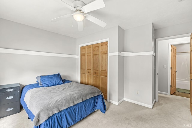 54062 Stonebridge Dr, Elkhart, IN 46514 - bedroom featuring a closet, baseboards, carpet, and a ceiling fan
