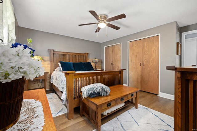 6008 Hinsdale Ln, Fort Wayne, IN 46835 - bedroom featuring wood finished floors, multiple closets, ceiling fan, and baseboards