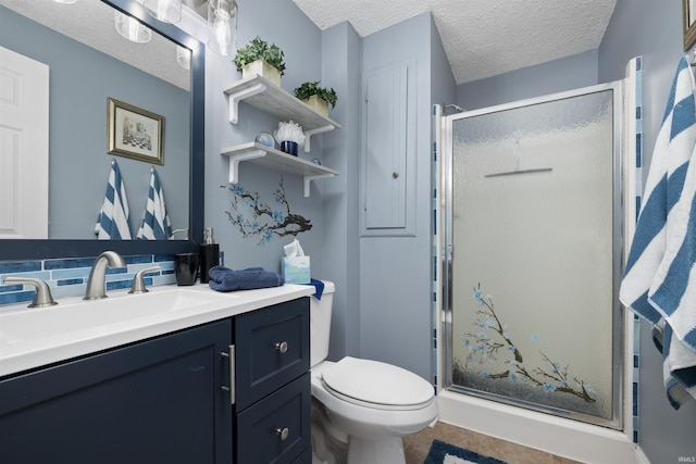 6008 Hinsdale Ln, Fort Wayne, IN 46835 - full bath featuring a shower stall, vanity, a textured ceiling, toilet, and tile patterned flooring