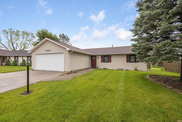 6008 Hinsdale Ln, Fort Wayne, IN 46835 - ranch-style house with an attached garage, driveway, a front yard, and roof with shingles