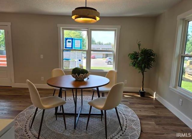 5317 Stellhorn Rd, Fort Wayne, IN 46815 - dining room featuring healthy amount of natural light, baseboards, dark wood-type flooring, and a textured ceiling