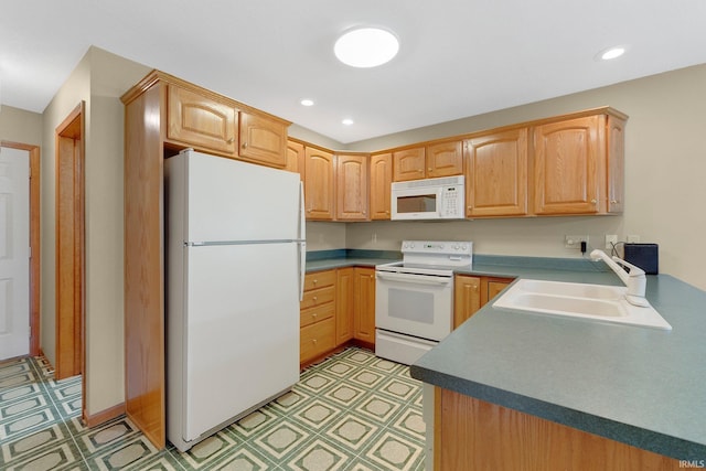 2104 Shady Ln, Garrett, IN 46738 - kitchen with white appliances, a sink, light flooring, and recessed lighting