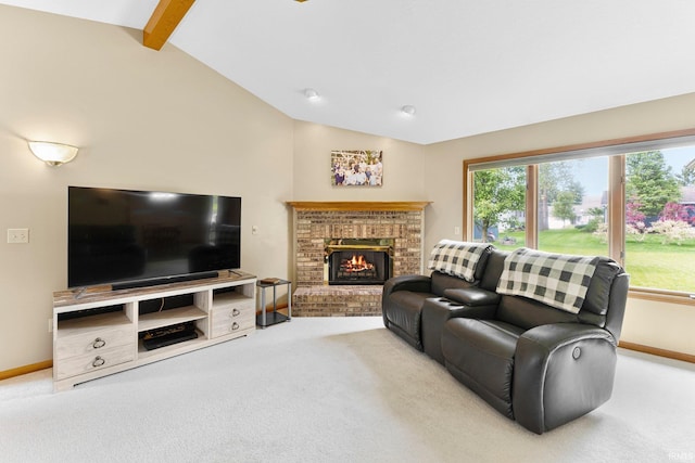 2104 Shady Ln, Garrett, IN 46738 - living area with carpet floors, a brick fireplace, and baseboards