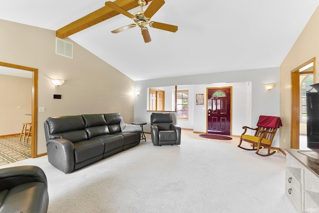 2104 Shady Ln, Garrett, IN 46738 - living room featuring carpet floors, ceiling fan, and baseboards