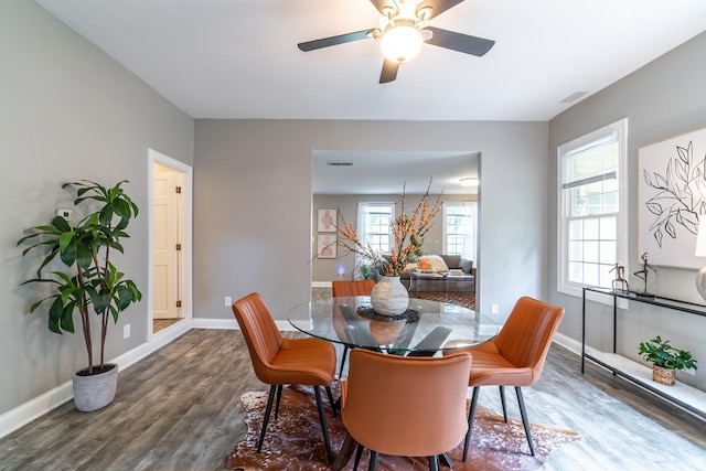 807 W Washington Blvd, Fort Wayne, IN 46802 - dining space with wood finished floors, baseboards, and a ceiling fan