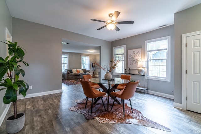 807 W Washington Blvd, Fort Wayne, IN 46802 - dining space with wood finished floors, a ceiling fan, and baseboards