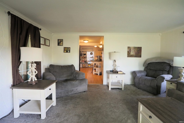 482 E Jefferson St, Andrews, IN 46702 - carpeted living area featuring ornamental molding
