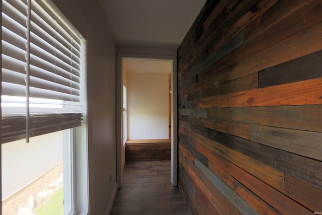 482 E Jefferson St, Andrews, IN 46702 - hall with wooden walls and dark wood-style floors