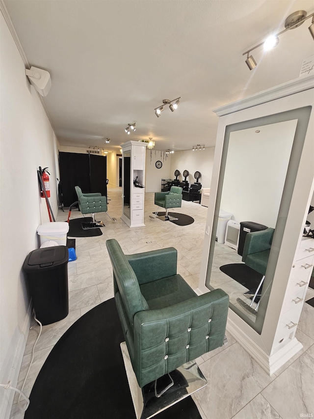 27 S Commerical St, Worthington, IN 47471 - living area with light marble finish flooring and baseboards