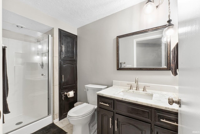 10317 Bass Rd, Fort Wayne, IN 46818 - full bathroom with a stall shower, vanity, toilet, and a textured ceiling
