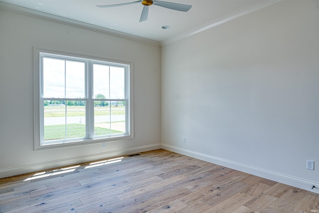2909 Lake Dr, Newburgh, IN 47630 - unfurnished room with ceiling fan, light wood-style flooring, baseboards, and ornamental molding