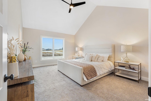 2088 Seward Lake Pass, Fort Wayne, IN 46814 - carpeted bedroom featuring high vaulted ceiling, baseboards, and a ceiling fan