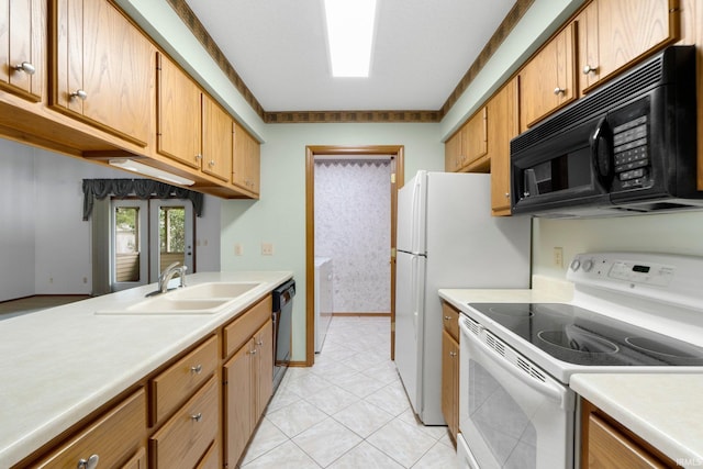 2223 Old Auburn Cv, Fort Wayne, IN 46845 - kitchen featuring white range with electric cooktop, black microwave, a sink, light countertops, and dishwasher