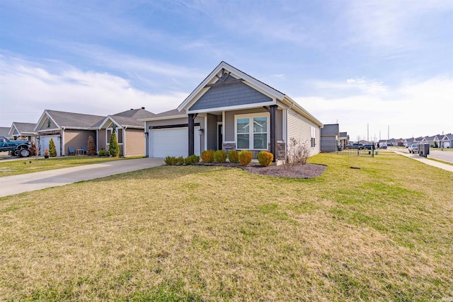 4755 Eastwick Dr, Newburgh, IN 47630 - ranch-style home with driveway, a garage, and a front lawn