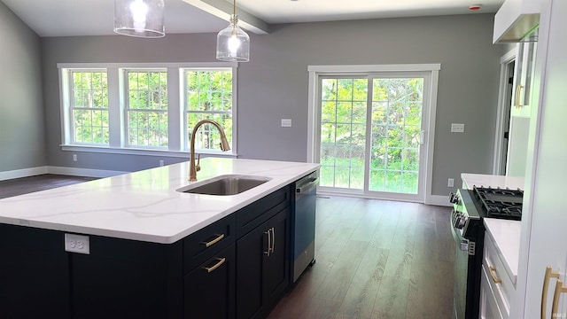 2022 W Blackberry Trl, Warsaw, IN 46582 - kitchen with a sink, appliances with stainless steel finishes, dark cabinetry, and plenty of natural light