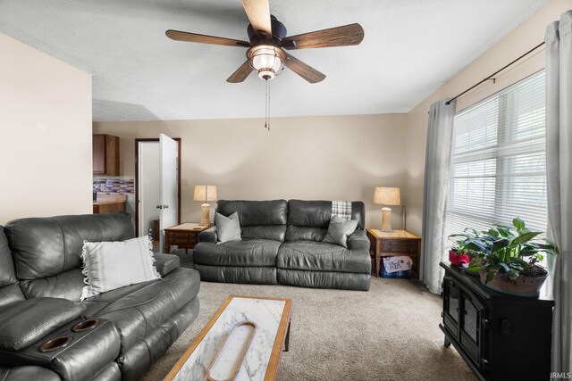 3739 S Westmont Ave, Bloomington, IN 47403 - living room featuring light colored carpet and ceiling fan