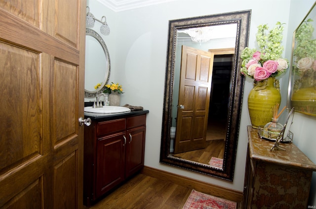 113 Lakewood Dr, Vincennes, IN 47591 - bathroom featuring wood finished floors, vanity, and baseboards