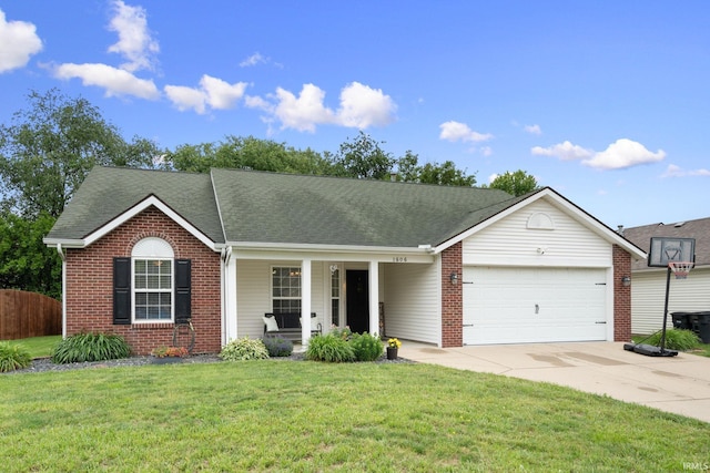 1606 Waverly Dr, Lafayette, IN 47909 - ranch-style house featuring a garage, a porch, concrete driveway, and brick siding