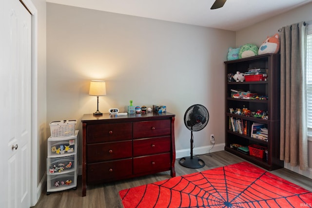 1606 Waverly Dr, Lafayette, IN 47909 - bedroom with wood finished floors, baseboards, a closet, and a ceiling fan