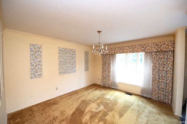 1301 E 4th St, Fowler, IN 47944 - unfurnished room with carpet flooring, ornamental molding, and a chandelier