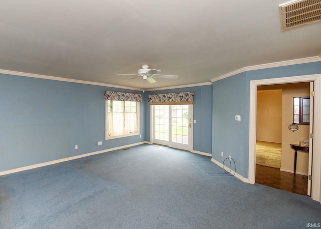 1301 E 4th St, Fowler, IN 47944 - unfurnished room with ceiling fan, carpet floors, baseboards, and ornamental molding