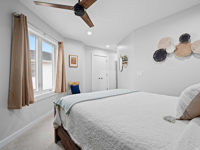 10660 N Southshore Dr Unit D3, Syracuse, IN 46567 - bedroom featuring carpet, baseboards, recessed lighting, and ceiling fan