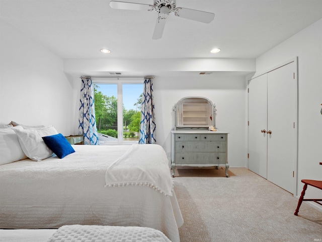 10660 N Southshore Dr Unit D3, Syracuse, IN 46567 - bedroom featuring carpet flooring, recessed lighting, a ceiling fan, and a closet
