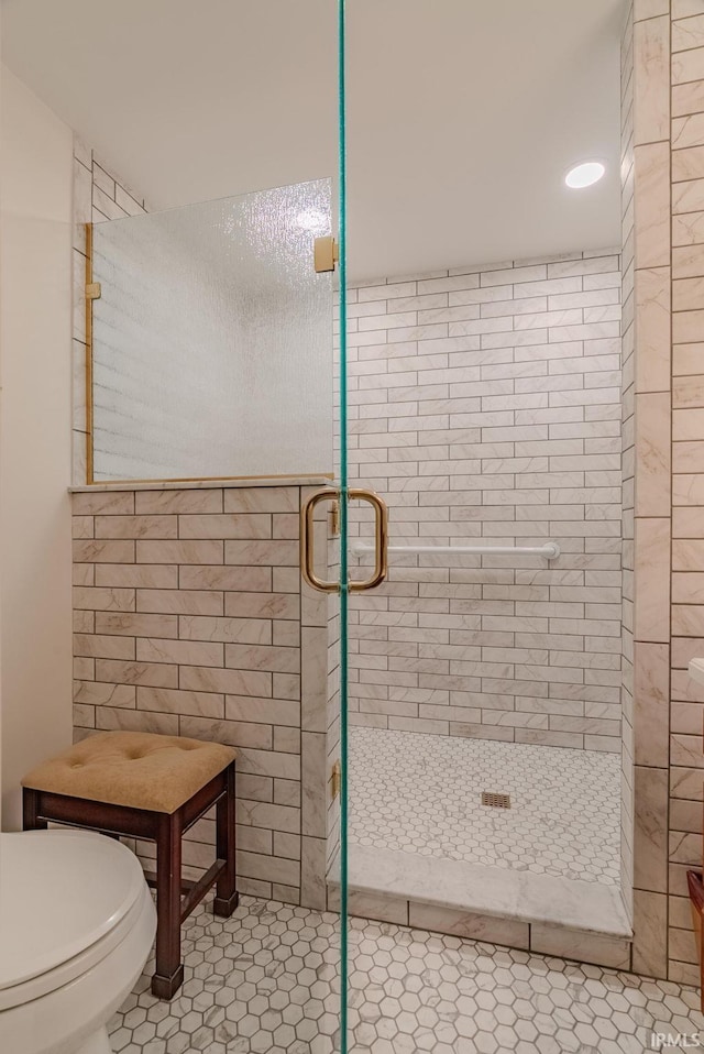 1023 Sunset Dr, Wabash, IN 46992 - full bath with a shower stall, tile patterned flooring, and toilet