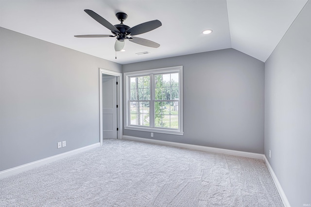 1595 Victoria Woods Dr, Boonville, IN 47601 - carpeted spare room with baseboards, a ceiling fan, vaulted ceiling, and recessed lighting